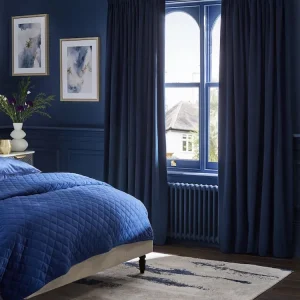 Blue Dark Navy Matte Velvet Pencil Pleat Blackout