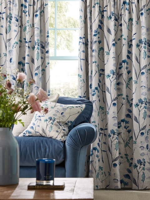 Blue Isla Floral Print Curtains