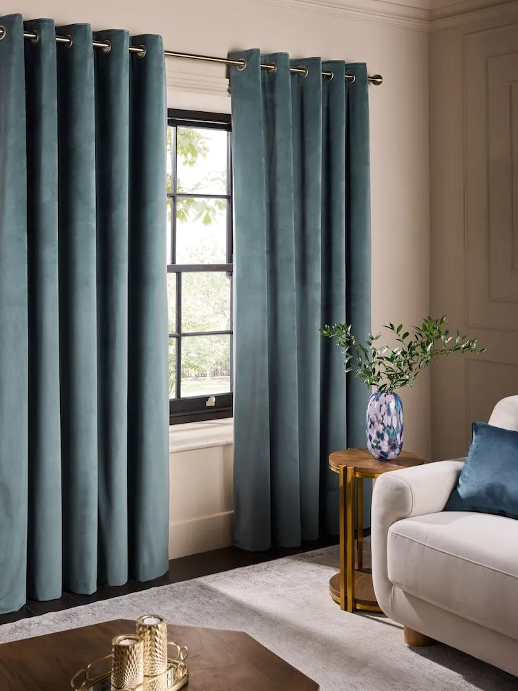 Blue Teal Matte Velvet Blackout Curtains
