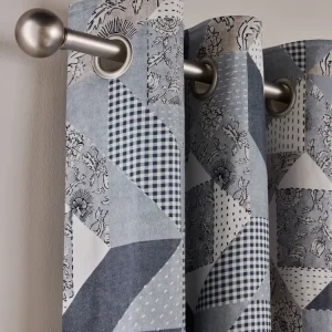 Blue Woodblock Patchwork Print Blackout