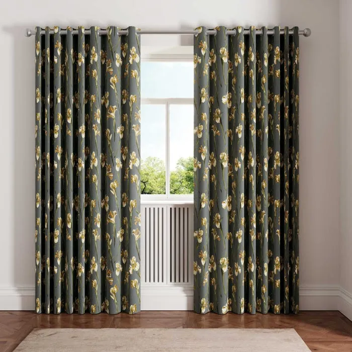 Charcoal Flower Curtains