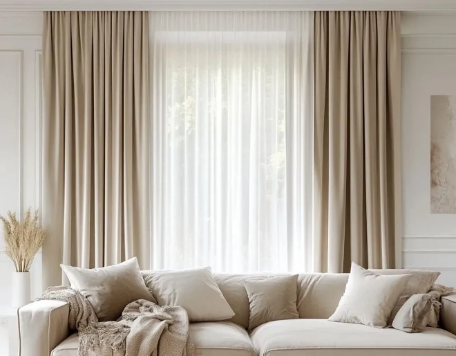 Custom Blackout Curtains Paired with Sheers